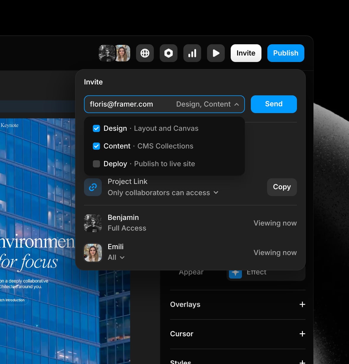 Inviting users in Framer