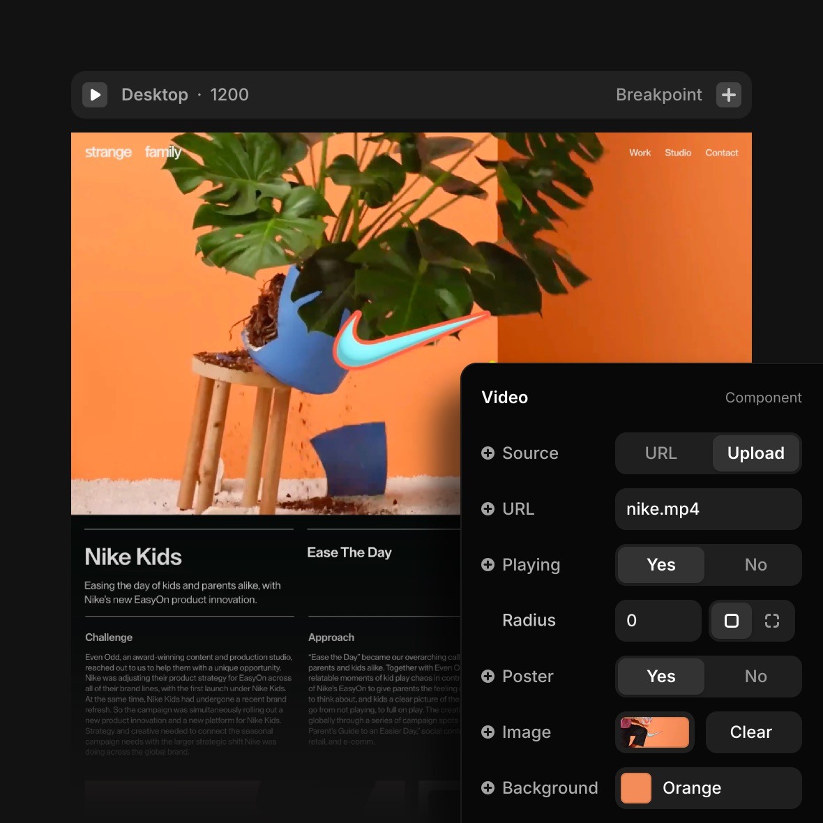 Video component properties in Framer